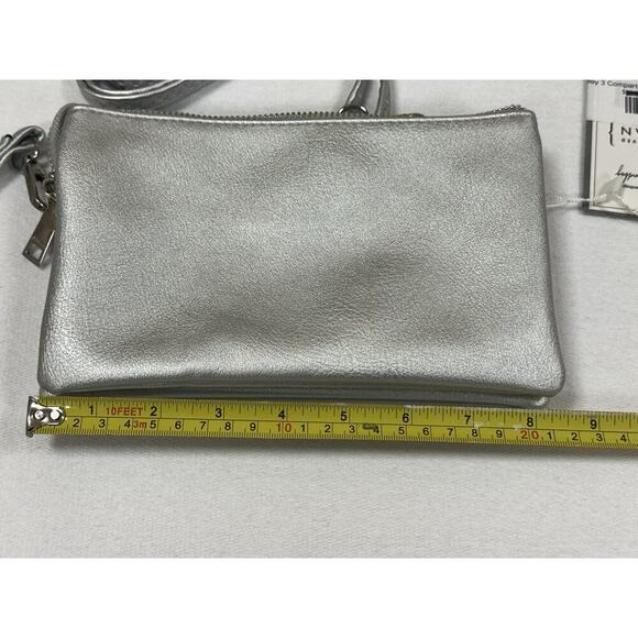 Jen & Co Riley Vegan Crossbody Purse w Shoulder Strap & Wristlet Silver Gray NWT - Picture 6 of 8